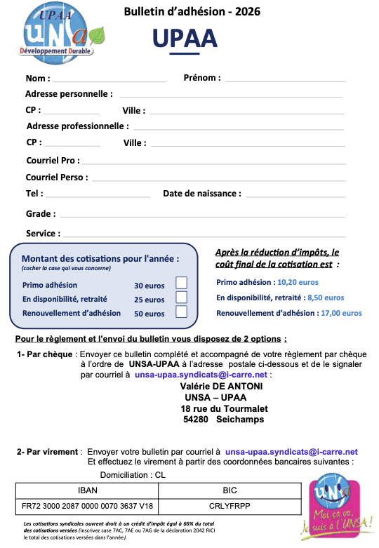 Bulletin adhesion SNA 2020